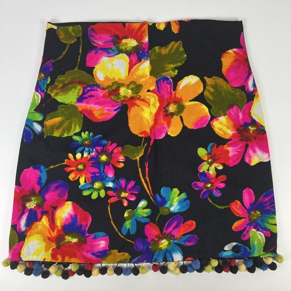 Vtg GoGo Dress Sz M Matching Shawl & Skirt‎ Handmade Bright Flowers Pom Pom Trim - Picture 6 of 16